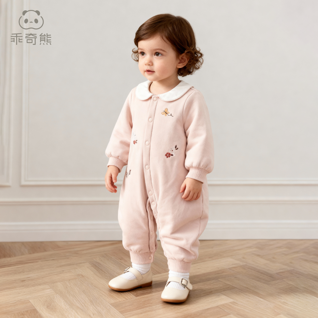 【暖护棉】女宝宝抗菌夹棉连体衣婴幼儿加厚棉服保暖哈衣爬服冬季