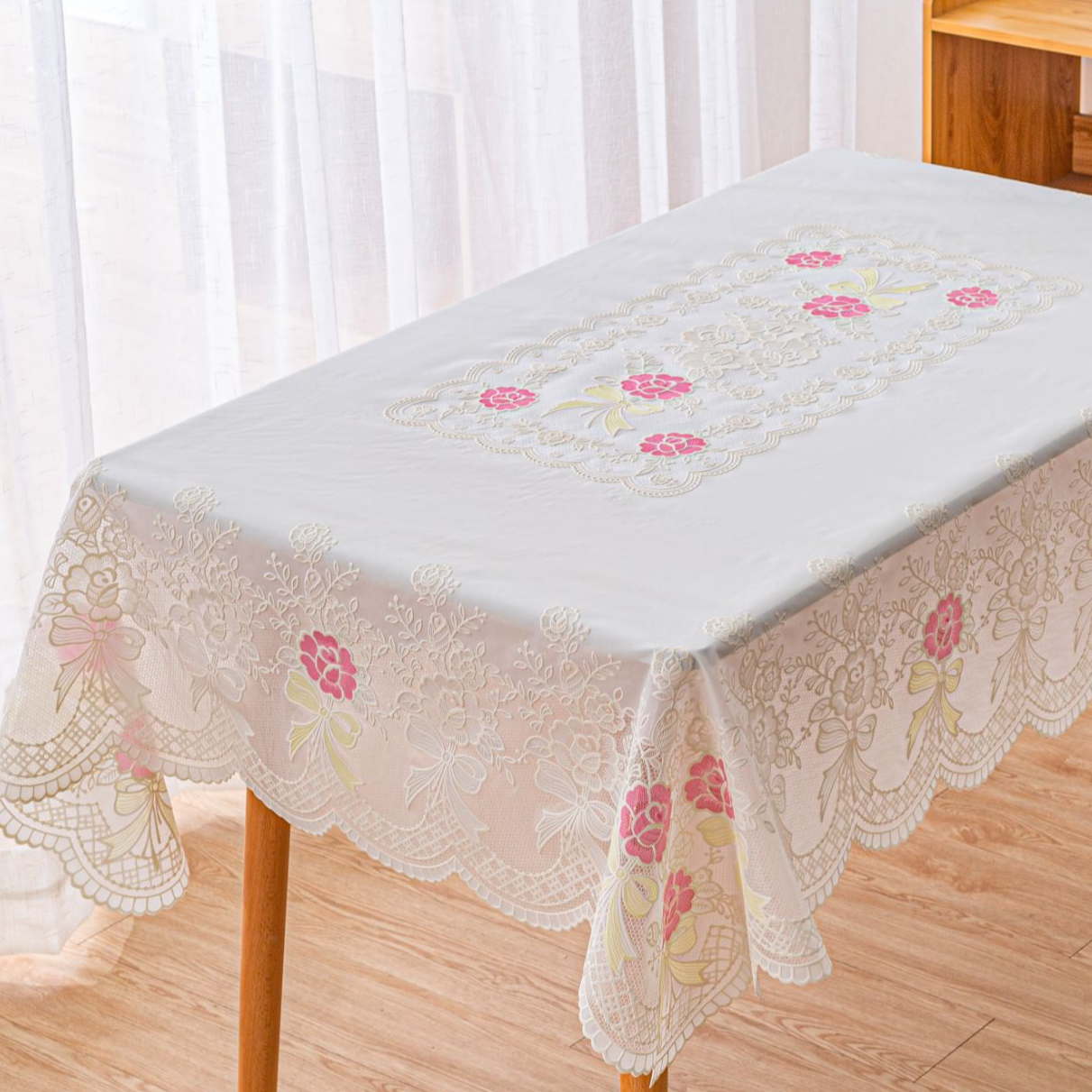 楚花135*180cm蝴蝶结高档新款长方形清新防水防滑餐桌家用桌布