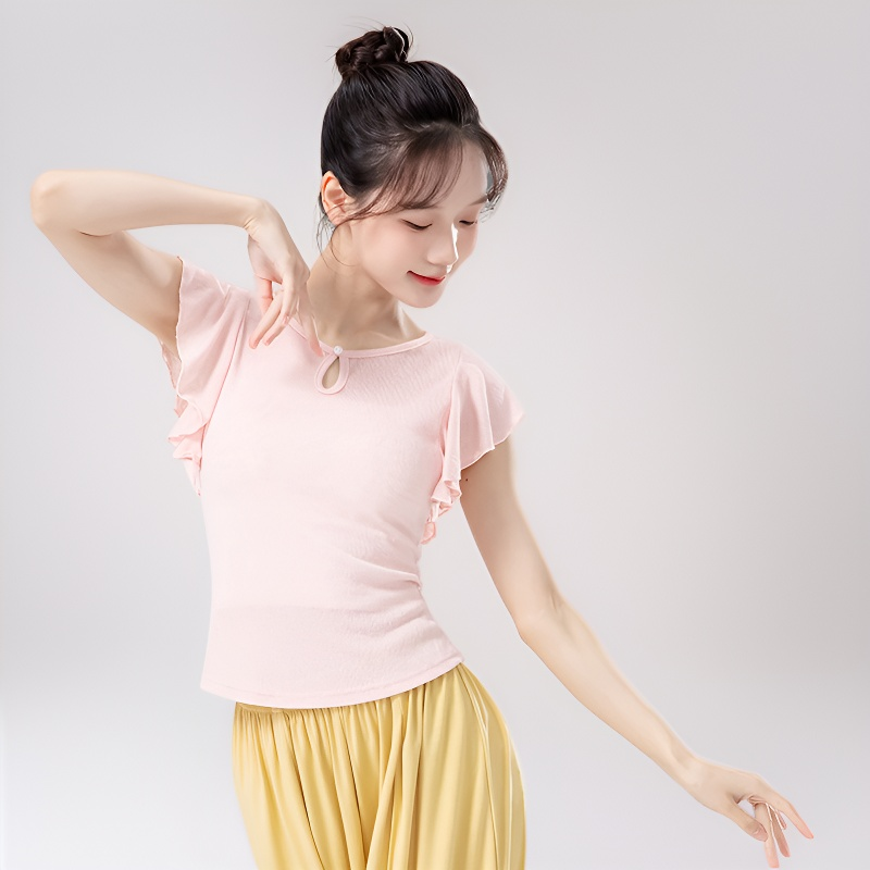 古典舞上衣女短袖修身夏2025新款舞蹈服装练功服舞衣时尚小衫短款