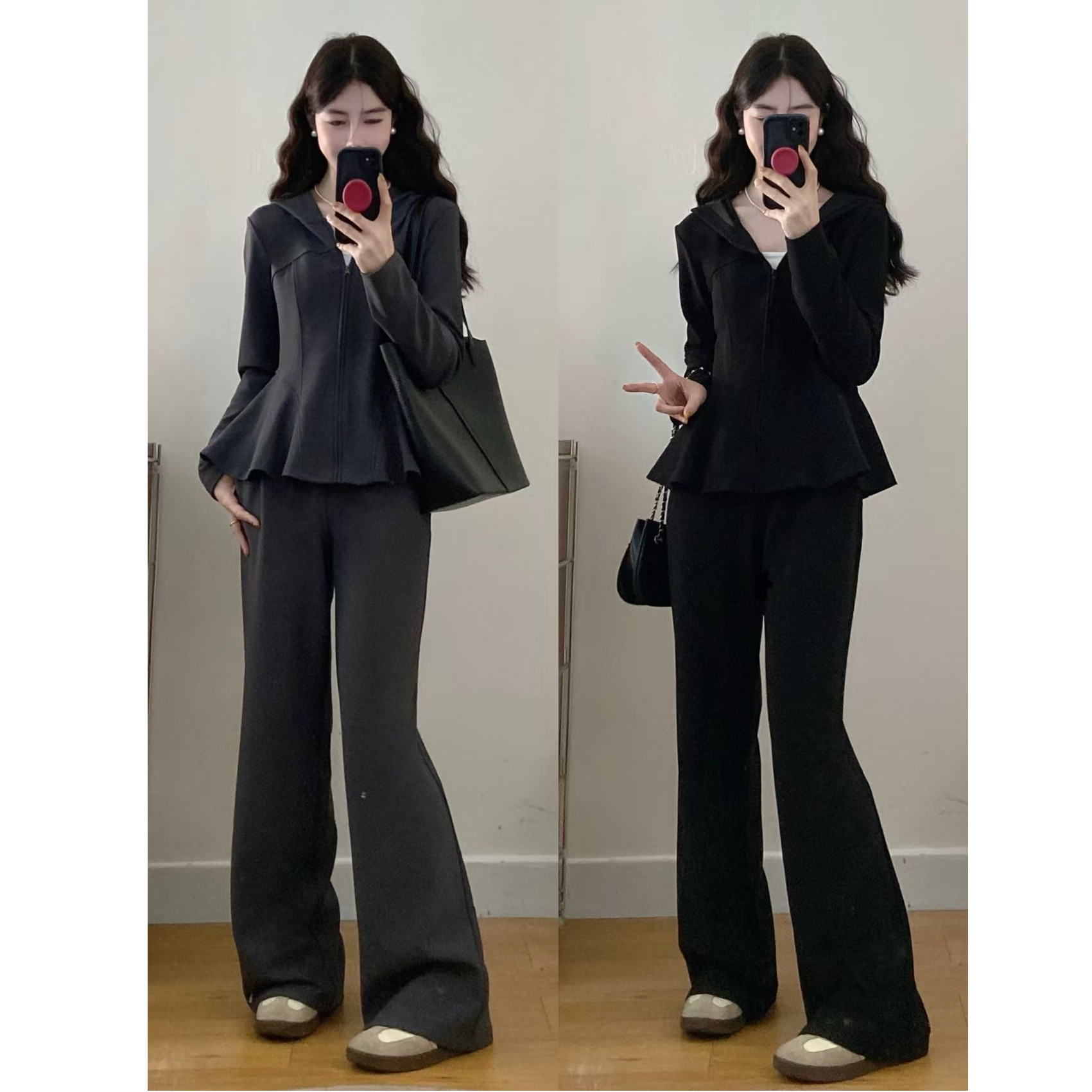 大码女装胖mm新款气质松弛感收腰显瘦气质外套+休闲裤套装