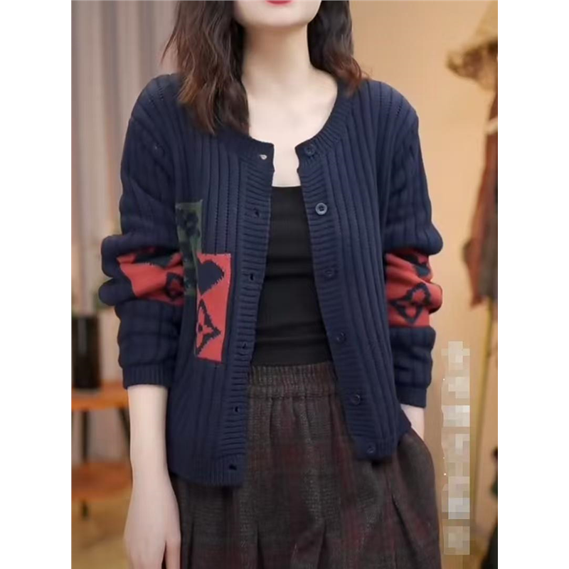 妈妈装30-50岁慵懒风复古针织开衫女春秋外搭休闲简约毛衣上衣40