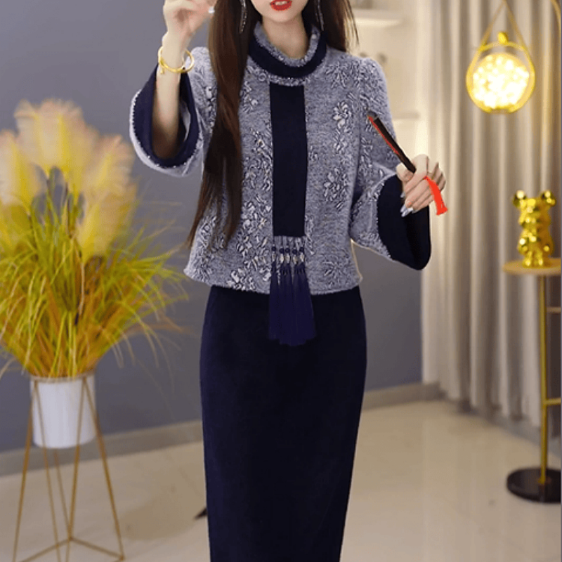 B436【上衣+半身裙】2025秋冬新款新中式复古优雅气质端庄套装裙