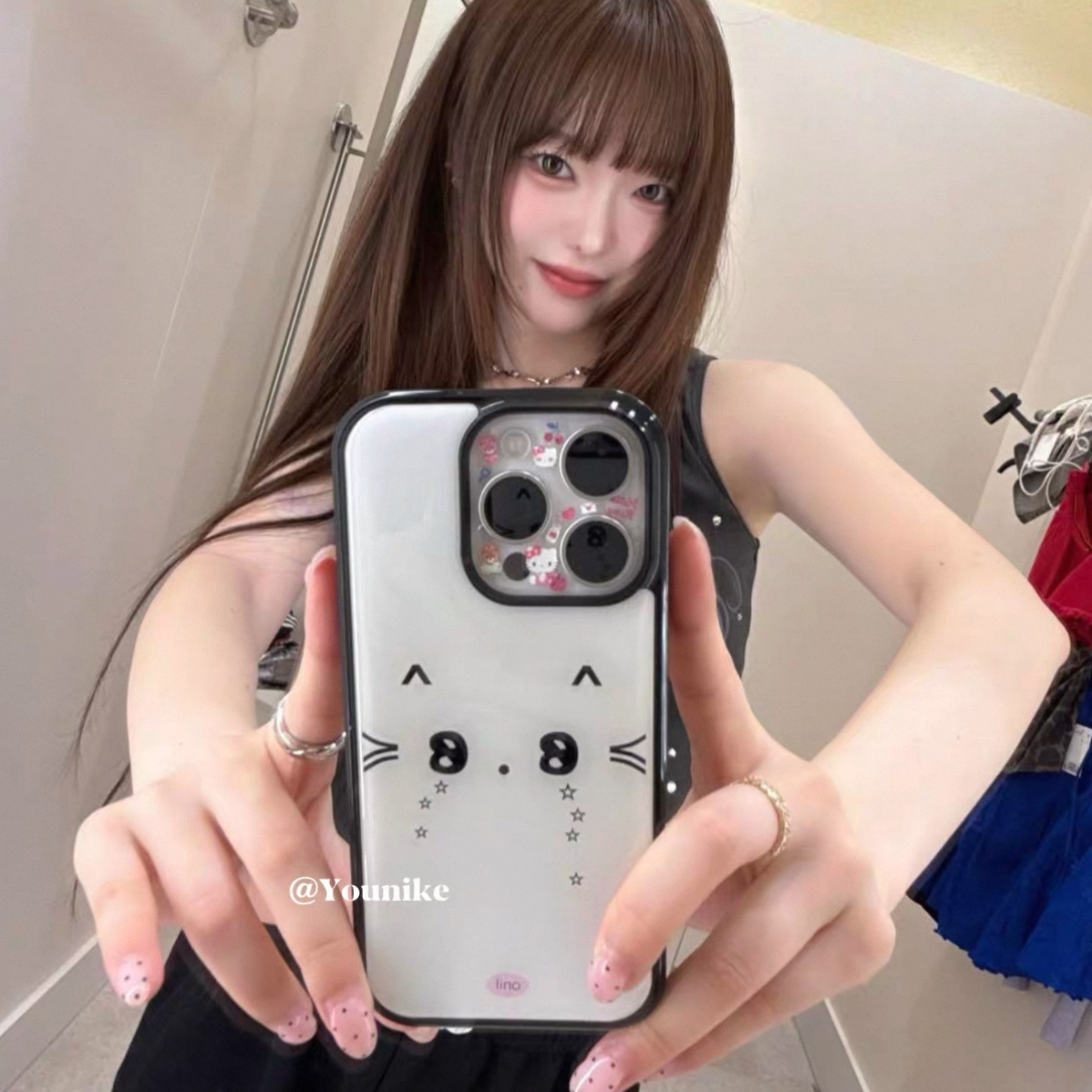 卡通可爱黑边滴胶猫咪表情适用苹果16pro/iPhone15p/14手机壳13女