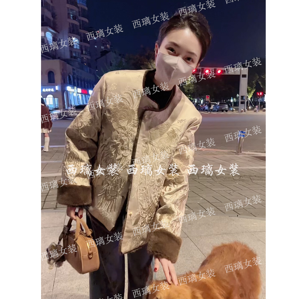 【落霜】双面穿刺绣冬季新中式中国风棉服加绒加厚棉衣女士外套棉袄