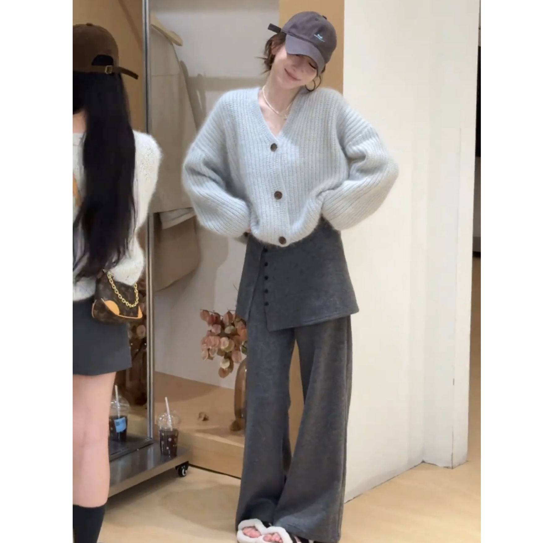 流行一整套2025秋季新款时尚慵懒风休闲百搭针织开衫裤子两件套