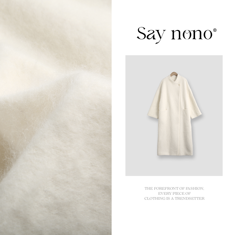 懒猫nono│Saynono 山羊绒绵羊毛粒扣长款拉绒大衣/XXMJD5553