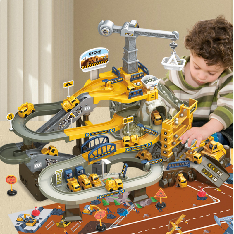 儿童工程轨道车闯关大冒险滑行小汽车套装男孩益智玩具