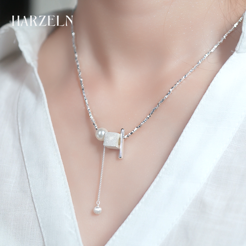HARZELN法式亮银色项链时尚轻奢饰品夏天锁骨链百搭精致