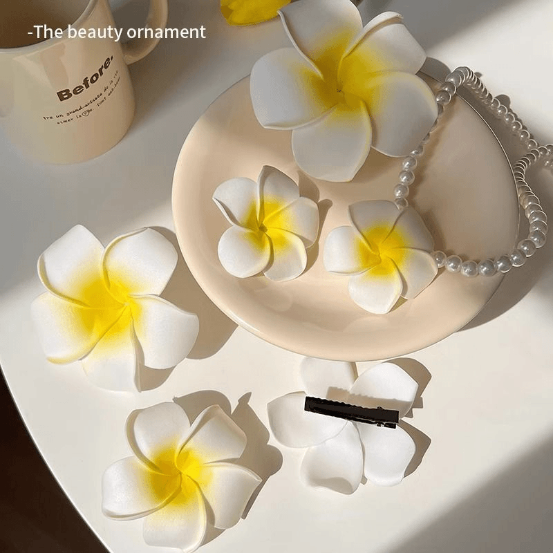 沙滩海边仿真头花鸡蛋花发夹旅游度假风发卡拍照少女头饰出游发饰