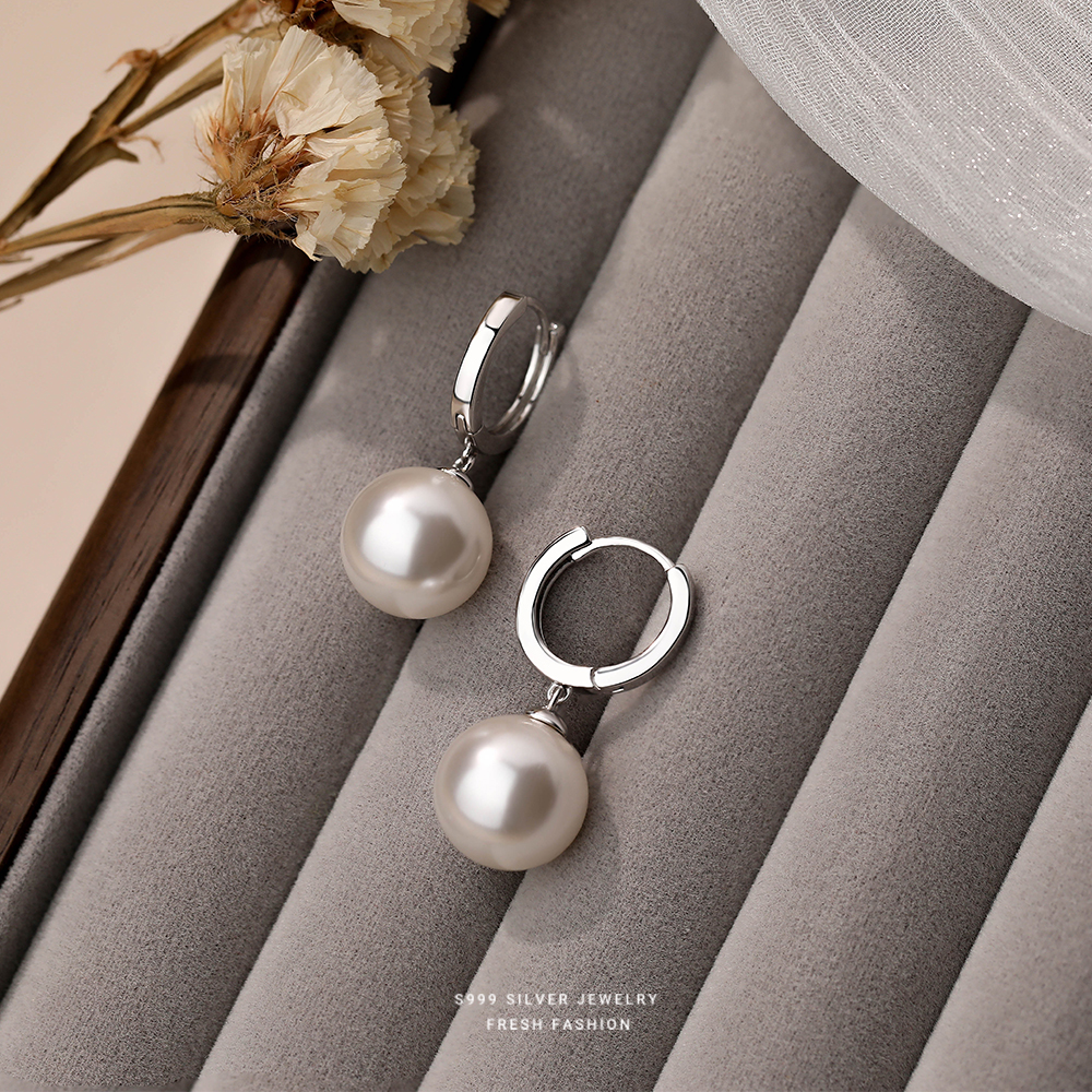 足银耳饰 999足银圆珠耳扣光面流苏耳坠2025秋冬必备养耳洞耳饰