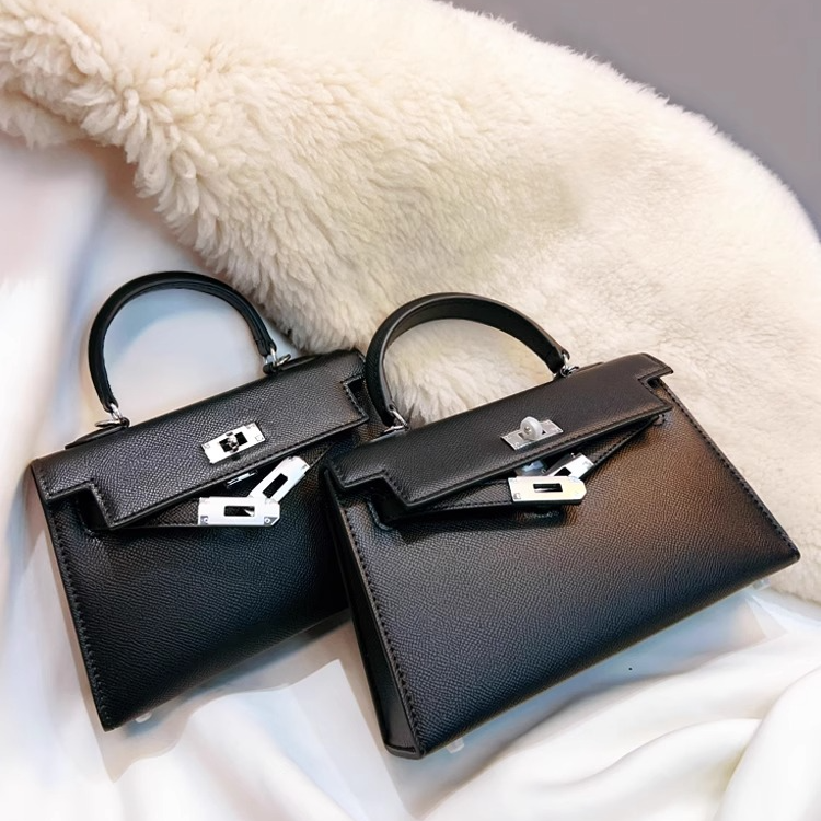 春夏新二代凯莉包大象灰高级感真皮女士包包mini手提质感斜挎包女