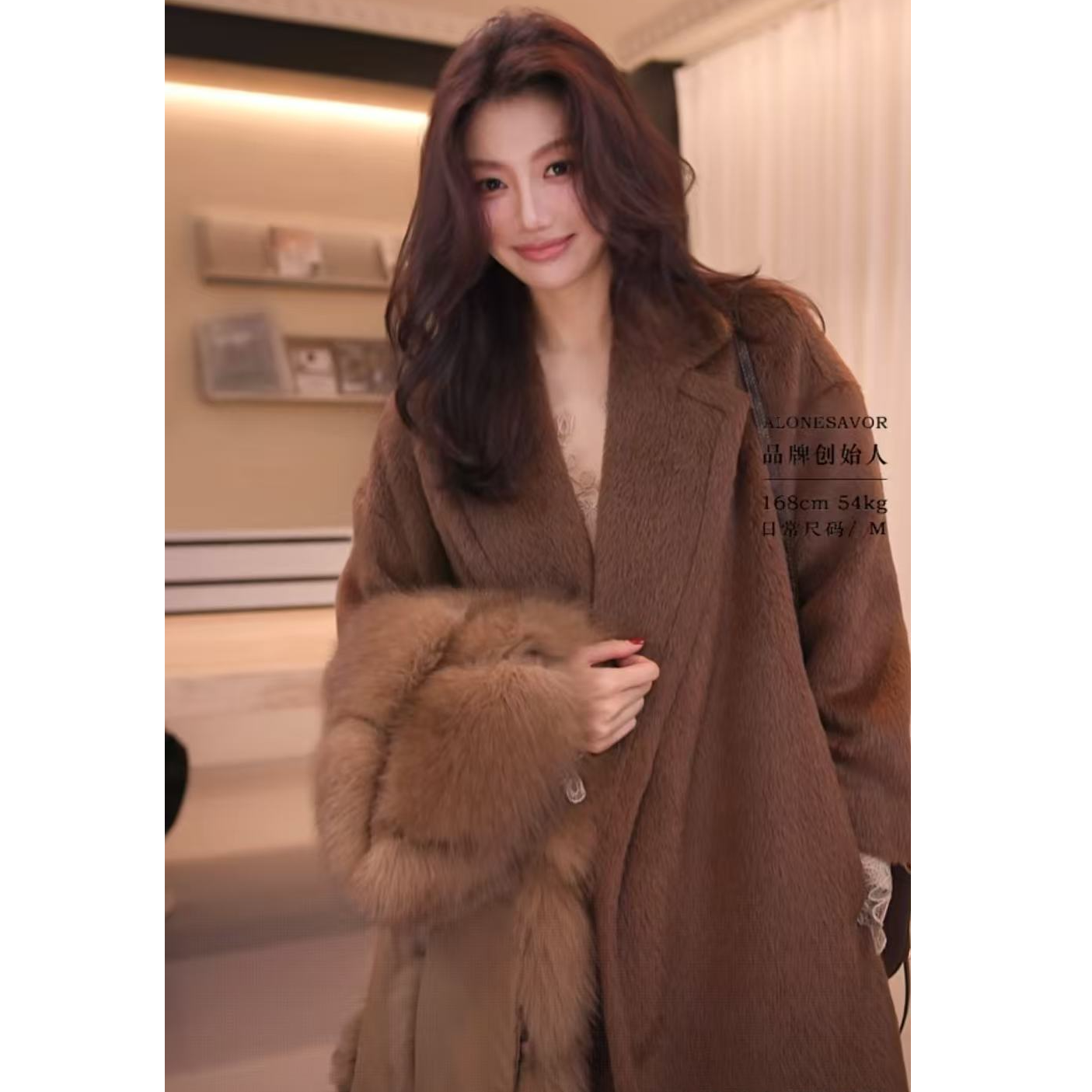 【ALONE SAVOR】龍喜儿冬季高端苏丽+羊毛大翻领呢大衣V755