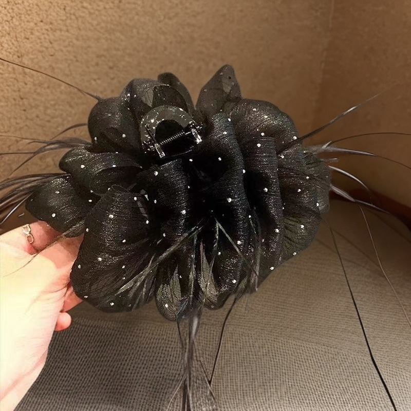 新款满天星羽毛抓夹鲨鱼夹头花发卡发夹女高级感显发量发抓后脑勺