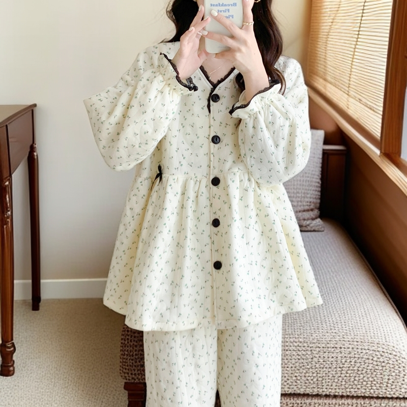 空气棉月子服冬季产后纯棉加厚孕妇睡衣女常用大码哺乳家居服套装