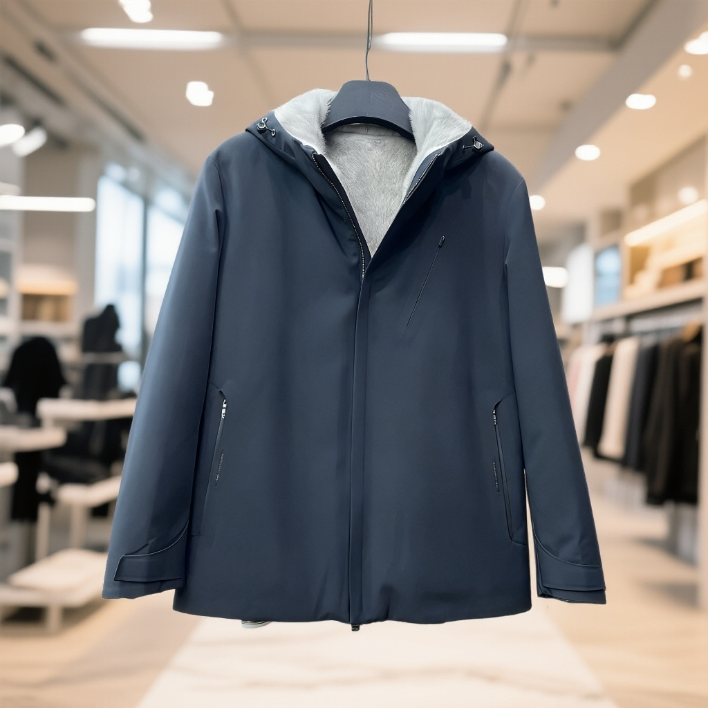 《HANGE》090男士水貂内胆商鸟无痕连帽高级派克服可脱卸（兔毛袖）