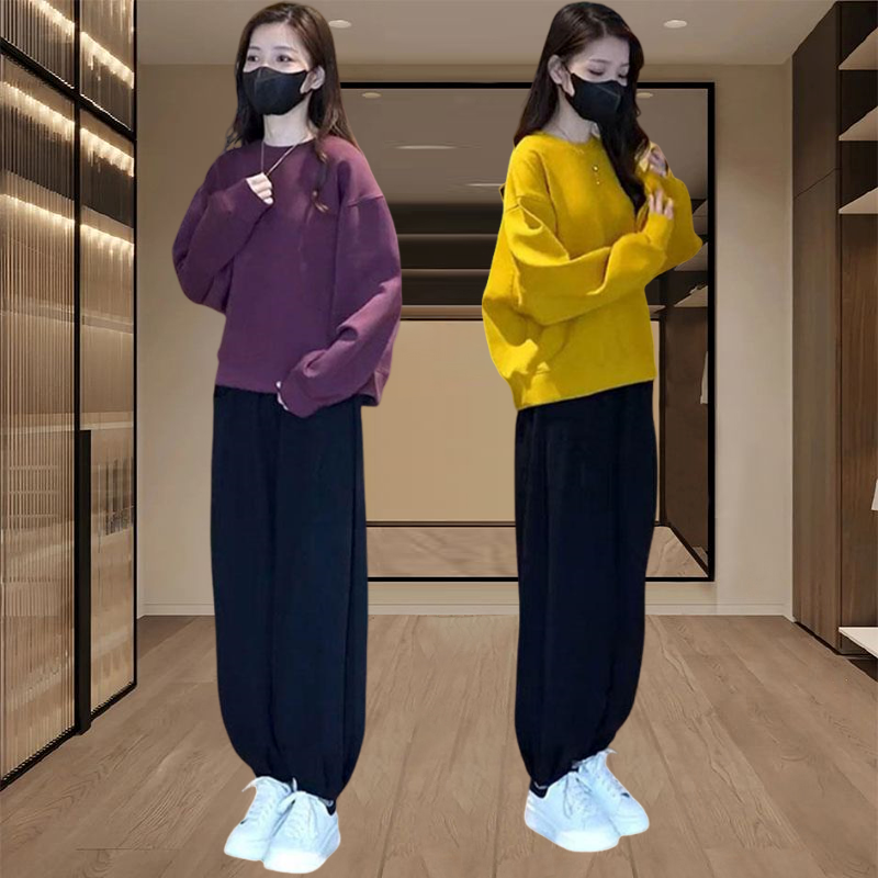 高级感巨好看的套装女2025春秋季新款圆领卫衣宽松哈伦裤两件套潮