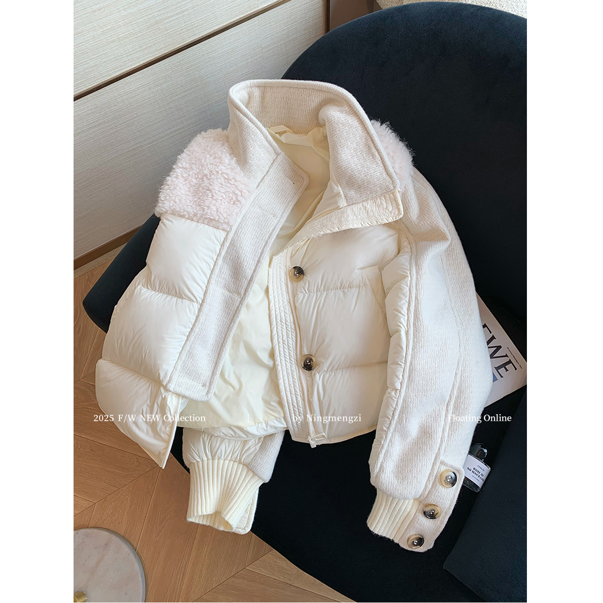 高级感小香风拼接上衣女2025冬季新款韩系高级感立领保暖棉服外套