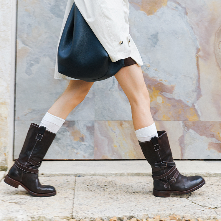 GLAS 设计师原创 冬季新款工匠系列重水洗马腰皮缠带骑士靴短靴