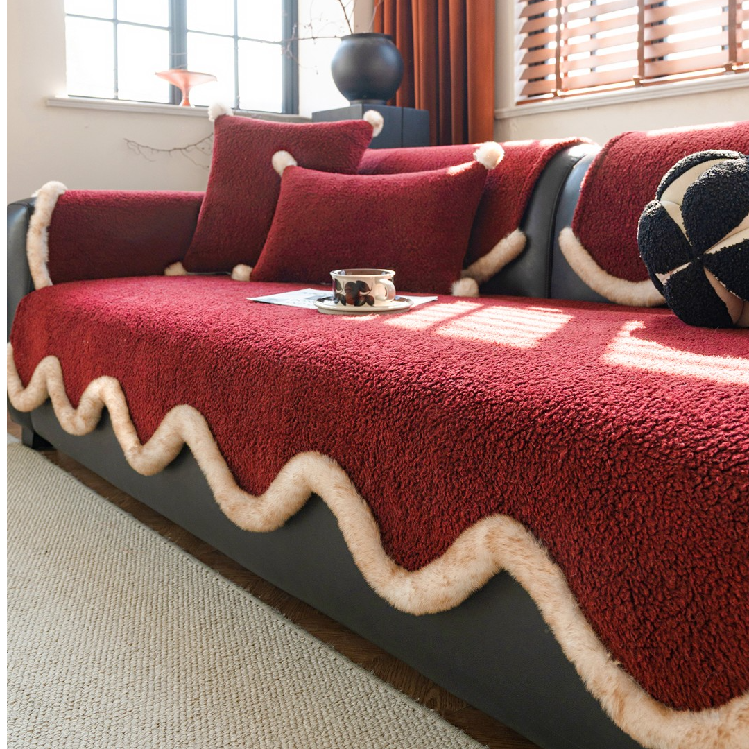 洱峰喜庆高级感皮沙发垫冬季垫子2025新款新年复古红盖布异形坐垫