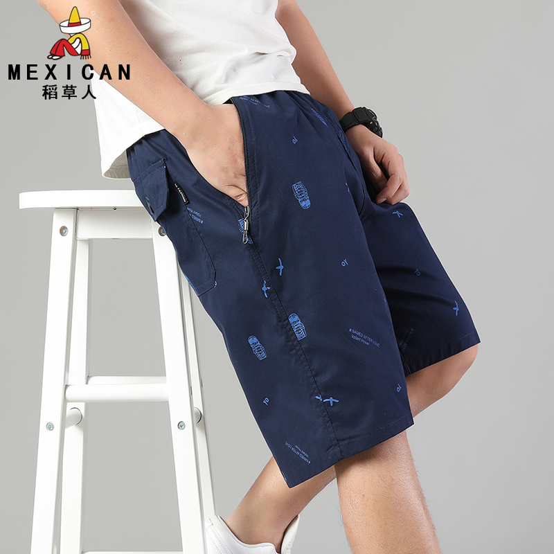 Mexican/稻草人夏季男士休闲五分裤纯棉薄款宽松透气沙滩裤衩短裤