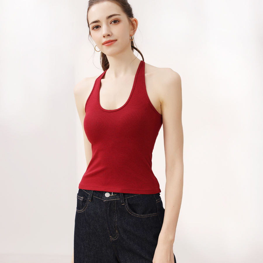 TZA一体胸垫螺纹户外瑜伽女透气运动健身春夏背心跑步内衣防震