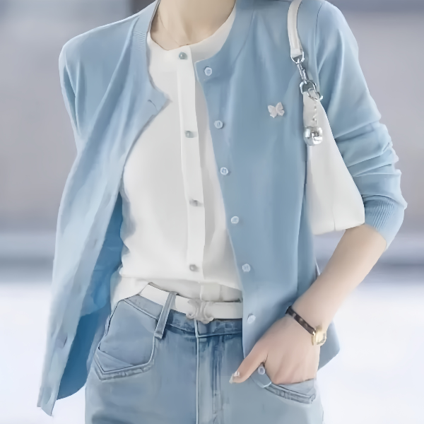 大码蓝色假两件针织女2025秋季新款胖mm宽松洋气长袖显瘦开衫上衣