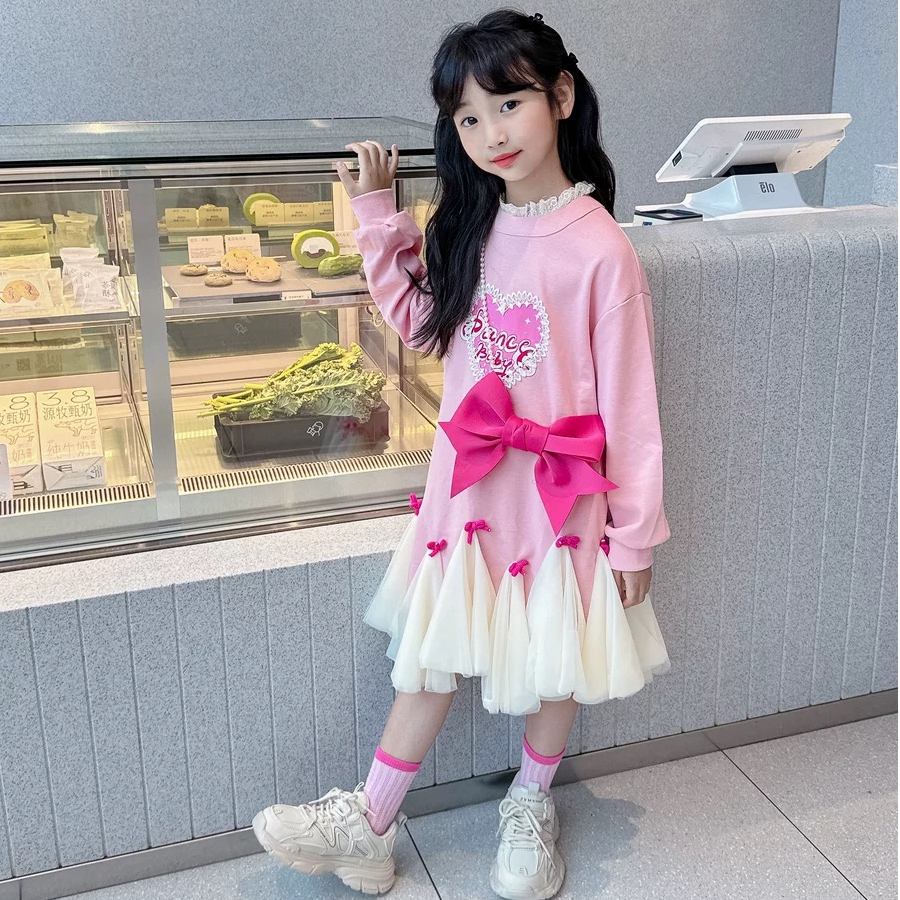 女童春季连衣裙甜美2025新款儿童洋气爱心网公主裙春秋装女孩裙子
