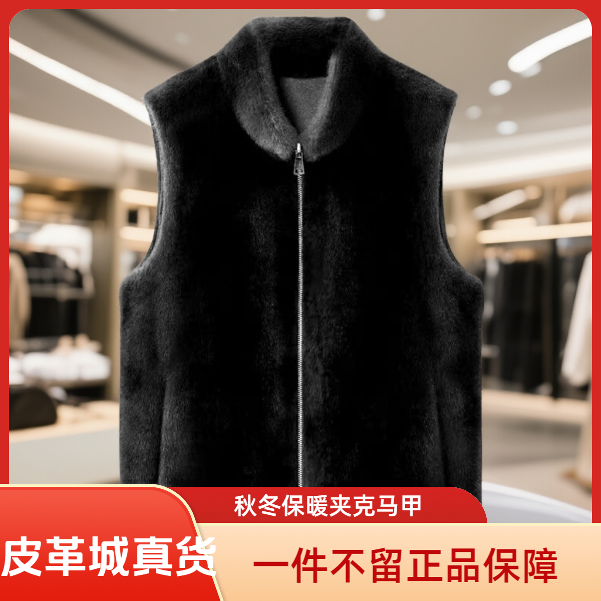 【皮革城正品】双面穿马甲秋冬拉链原色连帽直夹克马甲11-22