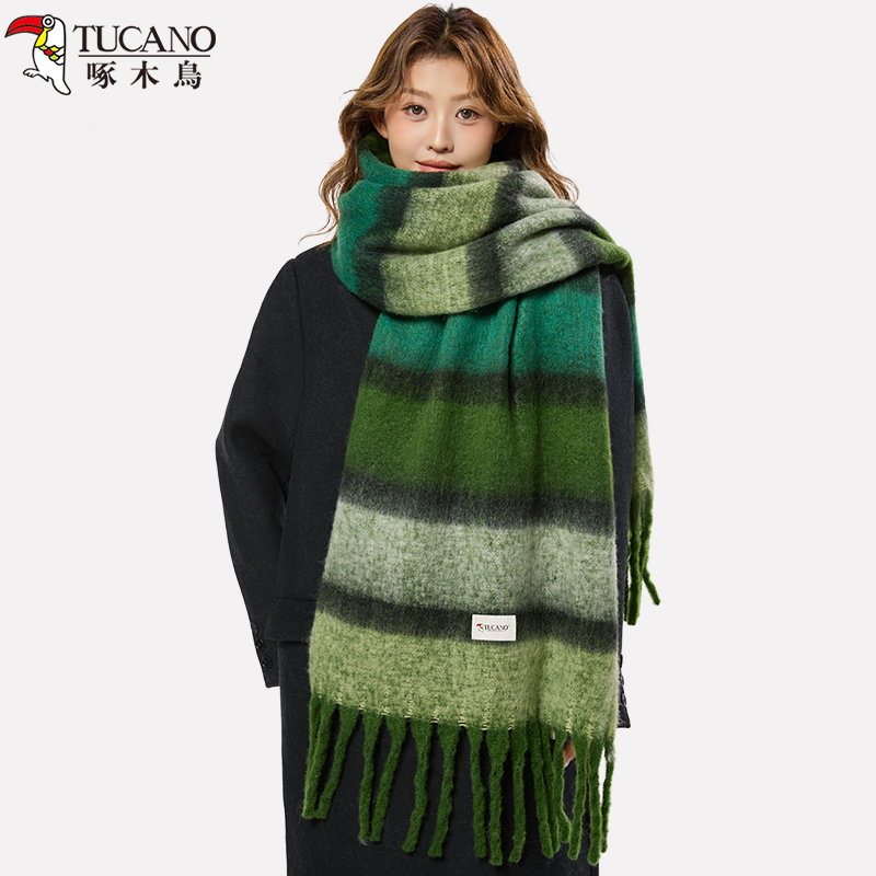 啄木鳥2025新款围巾女秋冬季条纹韩版百搭学生高级感加厚保暖围脖