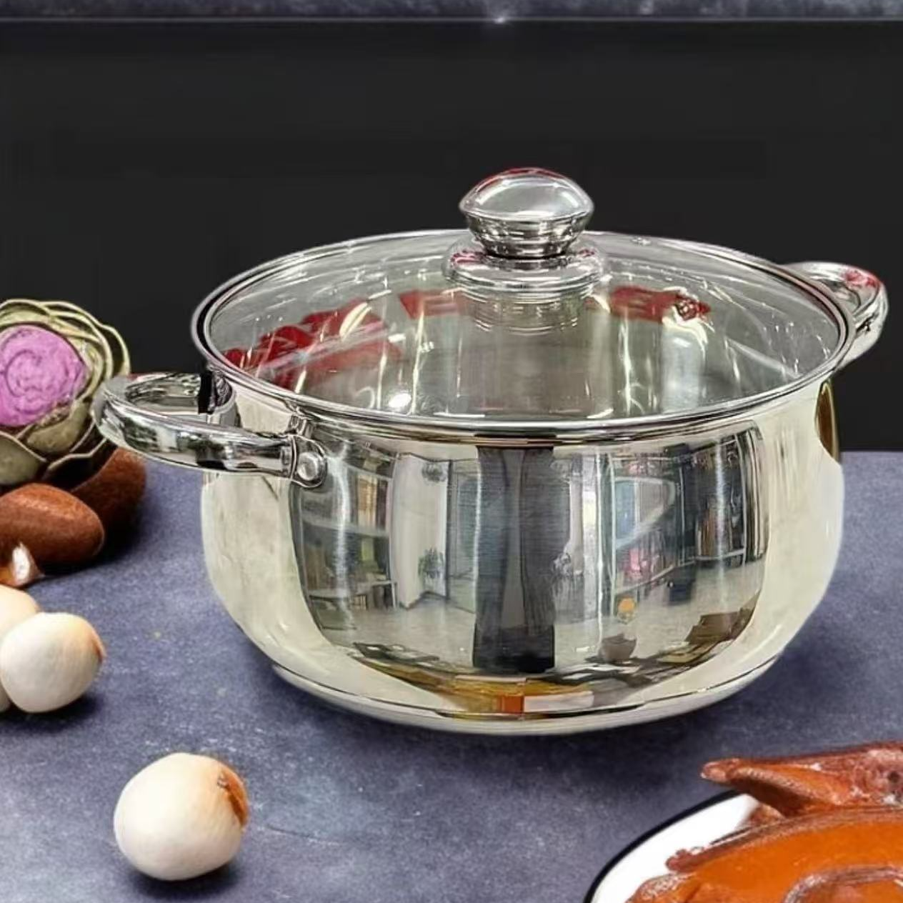 【苹果锅】24CM加厚大肚锅不锈钢汤锅煮面煲汤大容量苹果锅炉灶通用