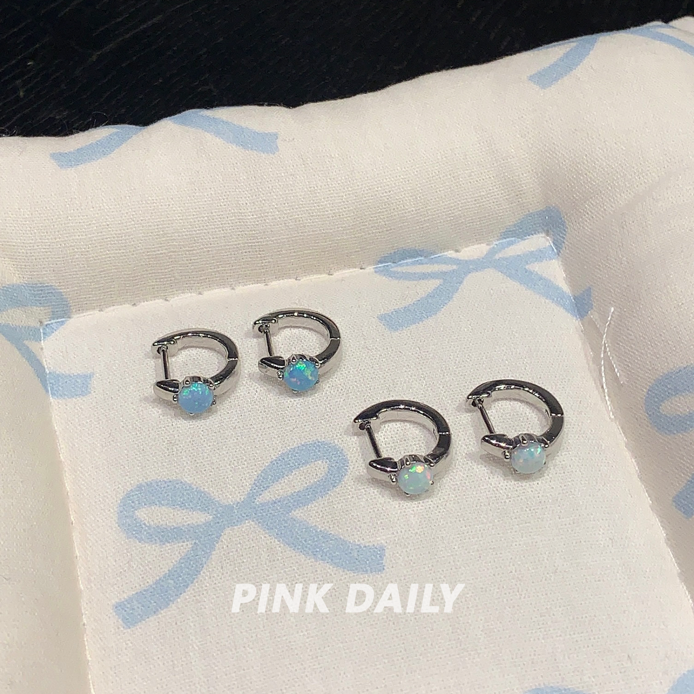 合金耳饰 Pink Daily迷你澳宝直针小耳扣双耳洞圈圈耳饰百搭耳环