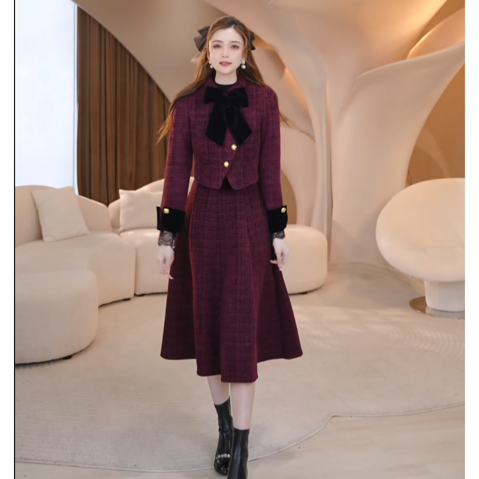 COCO BECCI【古堡千金】绵羊毛法式气质名媛小香风套装CFLJD154126