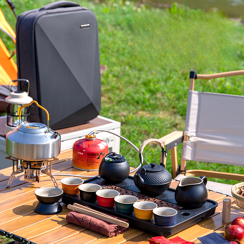 户外功夫茶具套装黑陶旅行茶具明火煮茶炉烧水壶全套露营喝茶装备