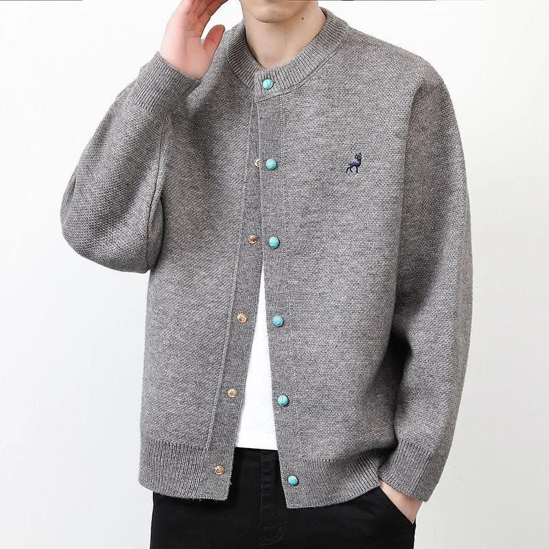 Beauline秋冬季拼接开衫针织男士刺绣棒球服毛衣针织衫短款外套