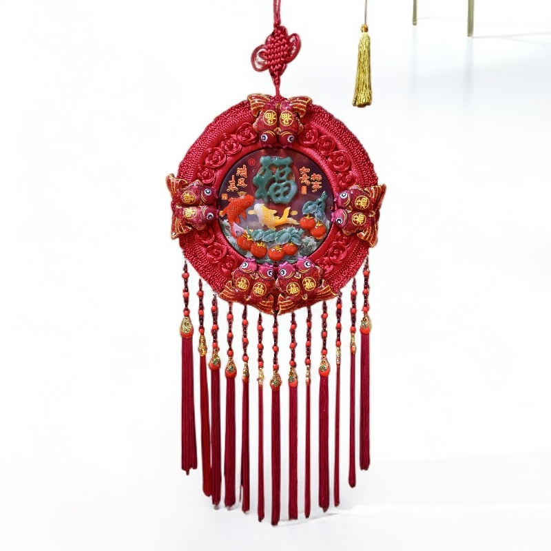 桃木玉雕连年有余春节挂饰