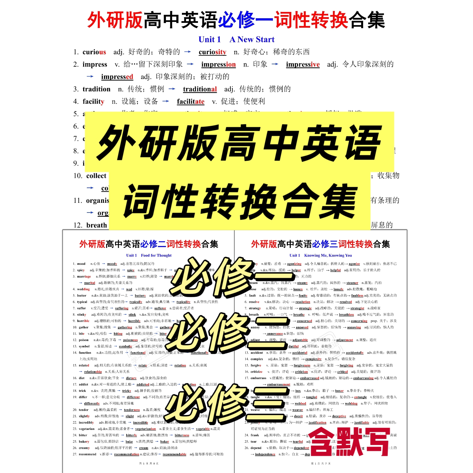 G573-外研版高中英语（必修1、2、3）词性转换合集 PDF电子版