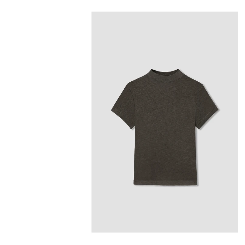 2025早秋上新莱赛尔半高领气质显瘦休闲简约短袖打底衫女士设计师