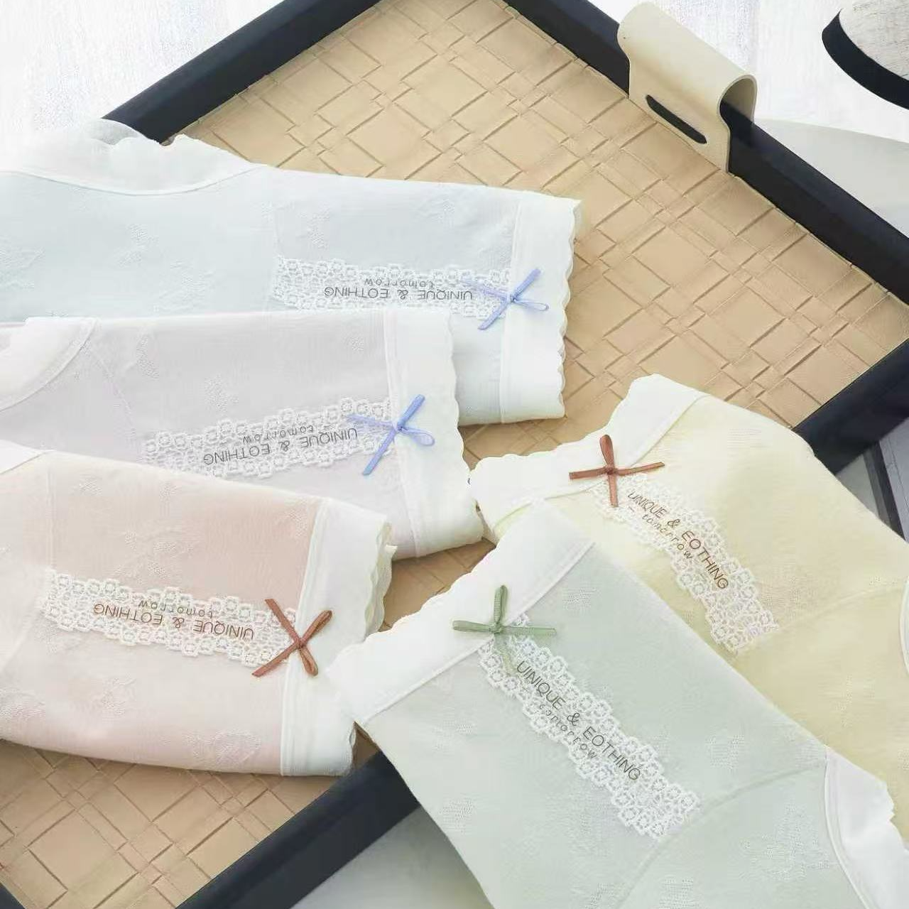 女士中腰新疆长绒棉抗菌收腹透气舒适内裤蕾丝时尚提花