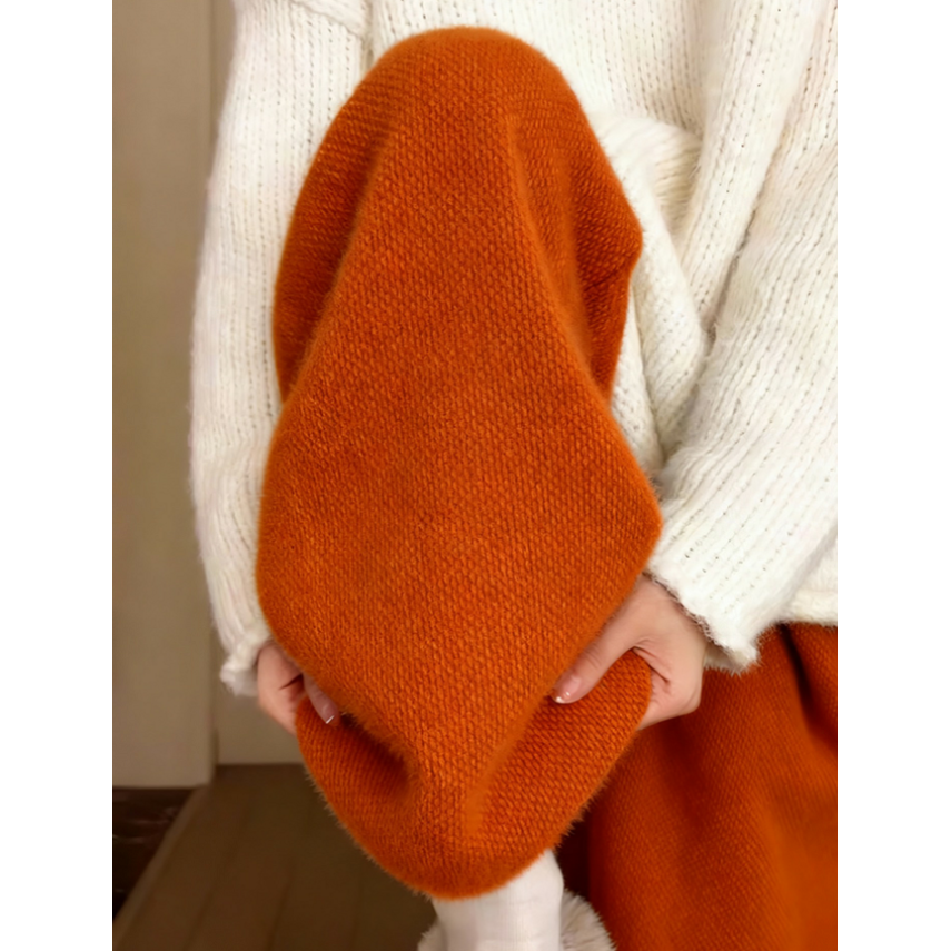 橘色垂感针织裤2025独特超好看加绒裤子韩版宽松软糯糯米裤