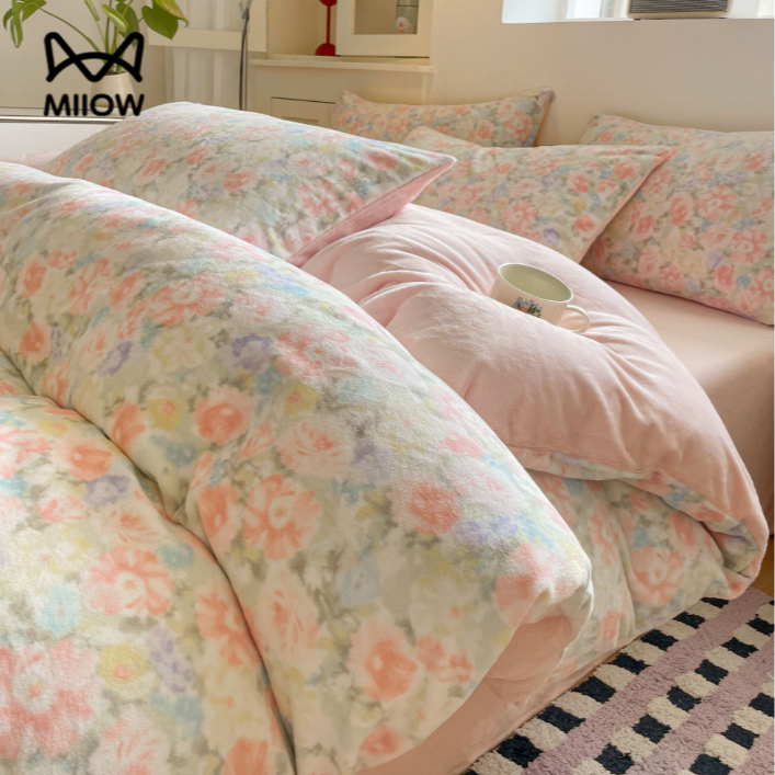 冬季牛奶绒床上四件套加绒加厚双面绒被套床单三件套仿兔绒珊瑚绒