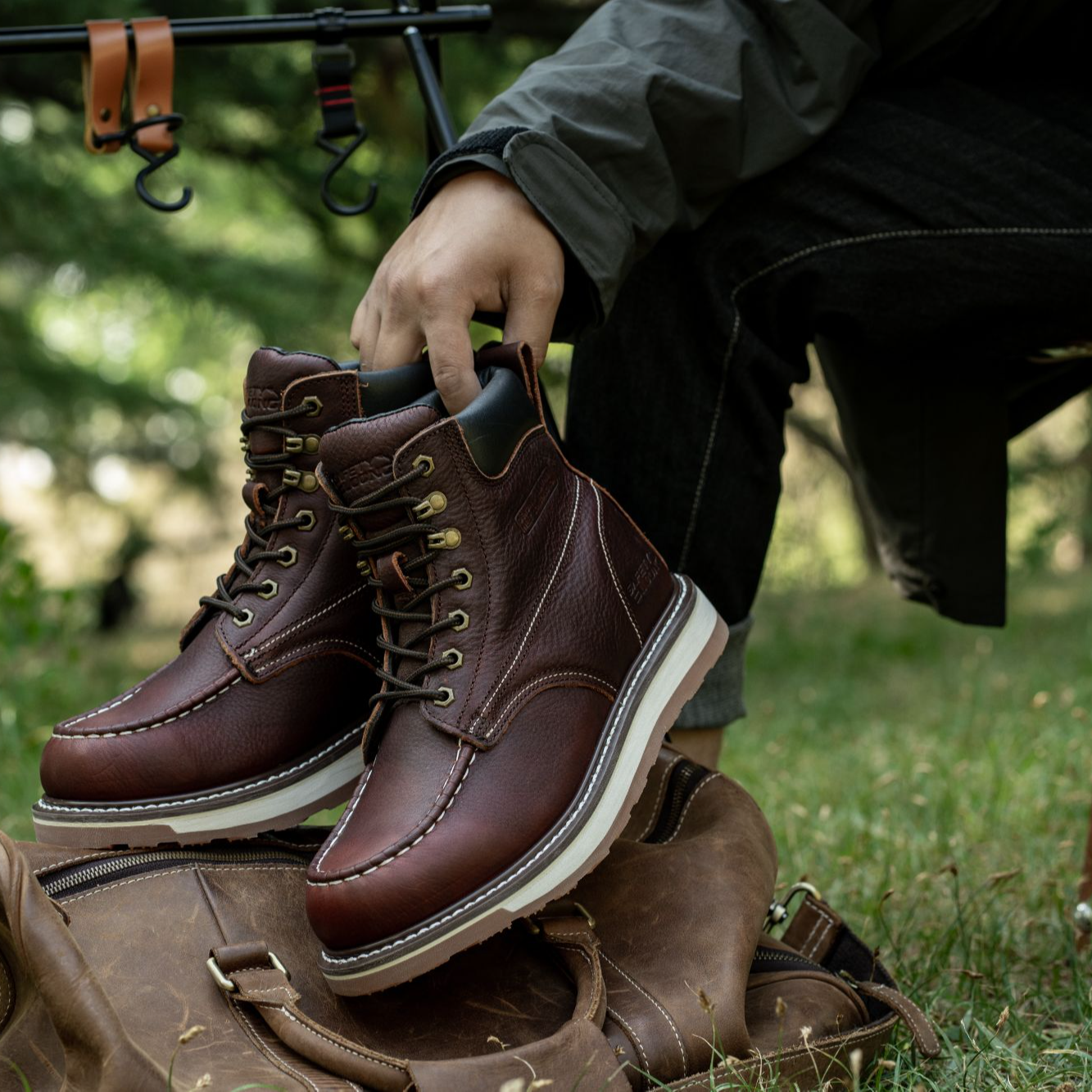 【红色】固特异头层牛皮真皮阿美咔叽复古休闲秋冬工装靴防水马丁鞋