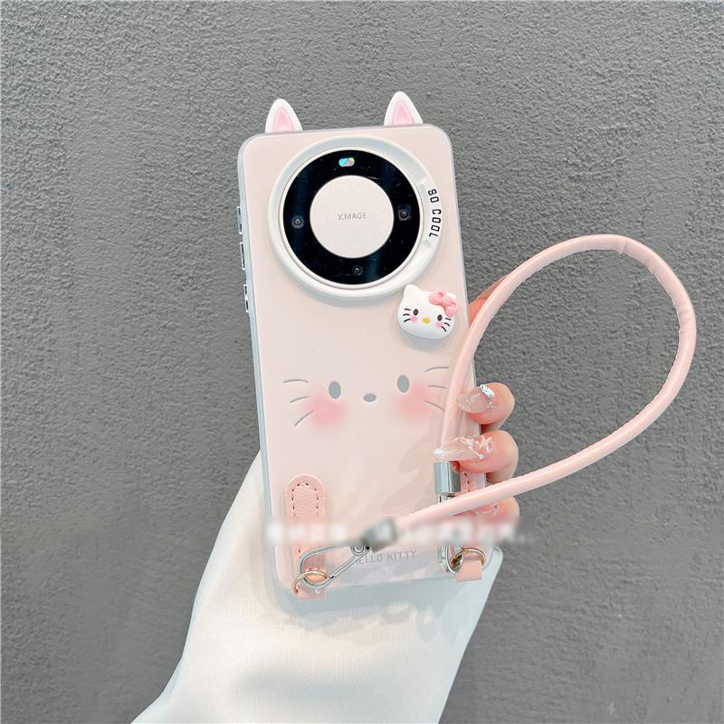 适用华为mate70/60pro新款ins风线条kitty挂绳壳Pura80pro可爱nov