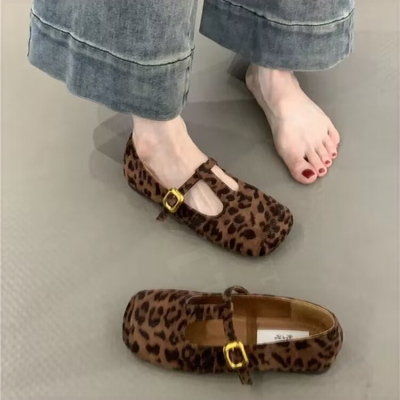 平底单鞋女2025新款秋季复古方头玛丽珍女鞋温柔晚晚鞋豹纹豆豆鞋