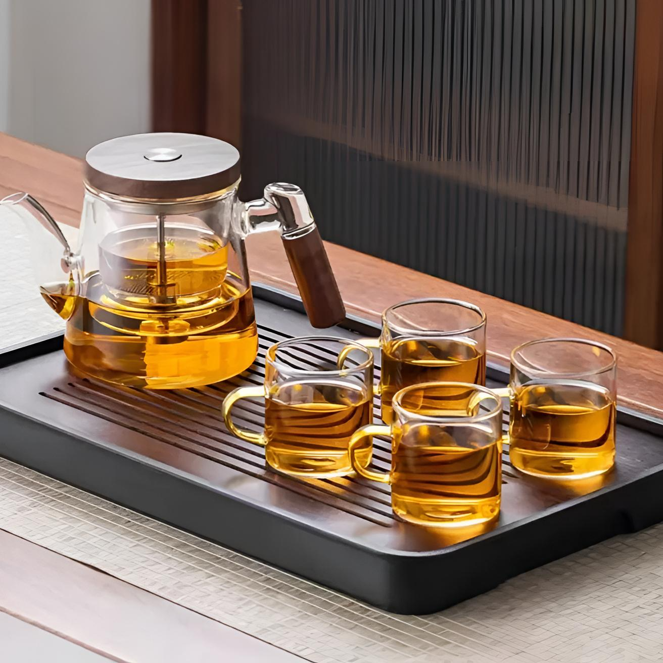 2025新款加厚玻璃泡茶壶全玻璃内胆飘逸杯家用杯子六个一套含茶具