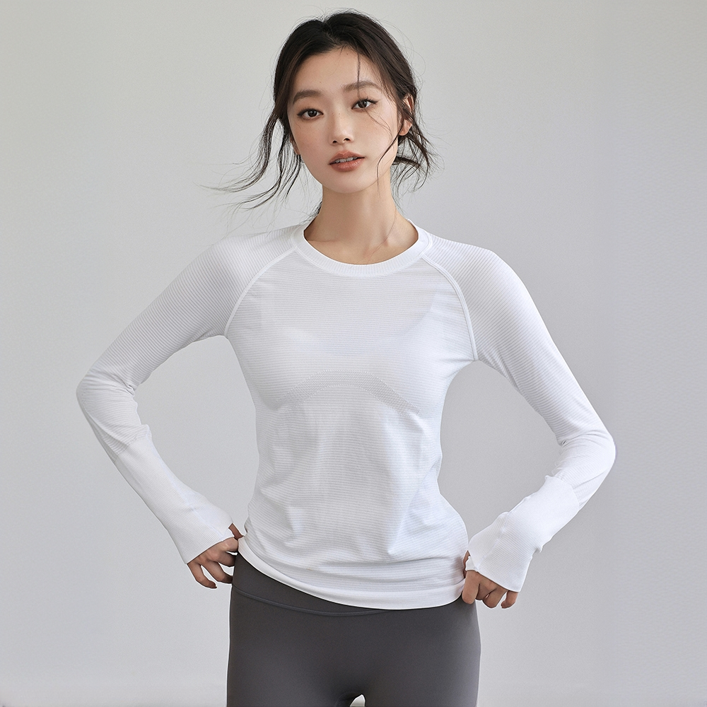 瑜伽服女显瘦时尚圆领休闲运动长袖t恤t修身速干透气健身上衣女款