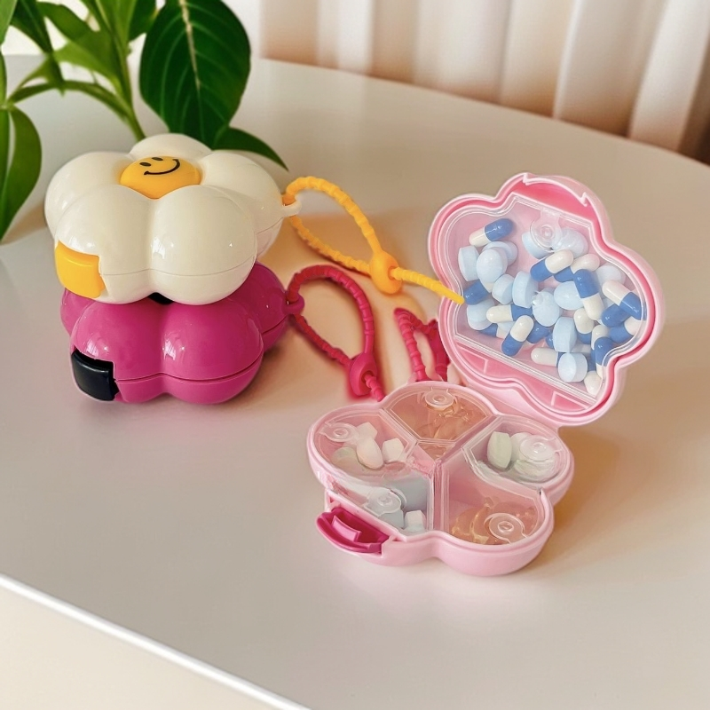 简约创意收纳盒花朵款饰品收纳盒便携式七天药片药丸分格收纳盒