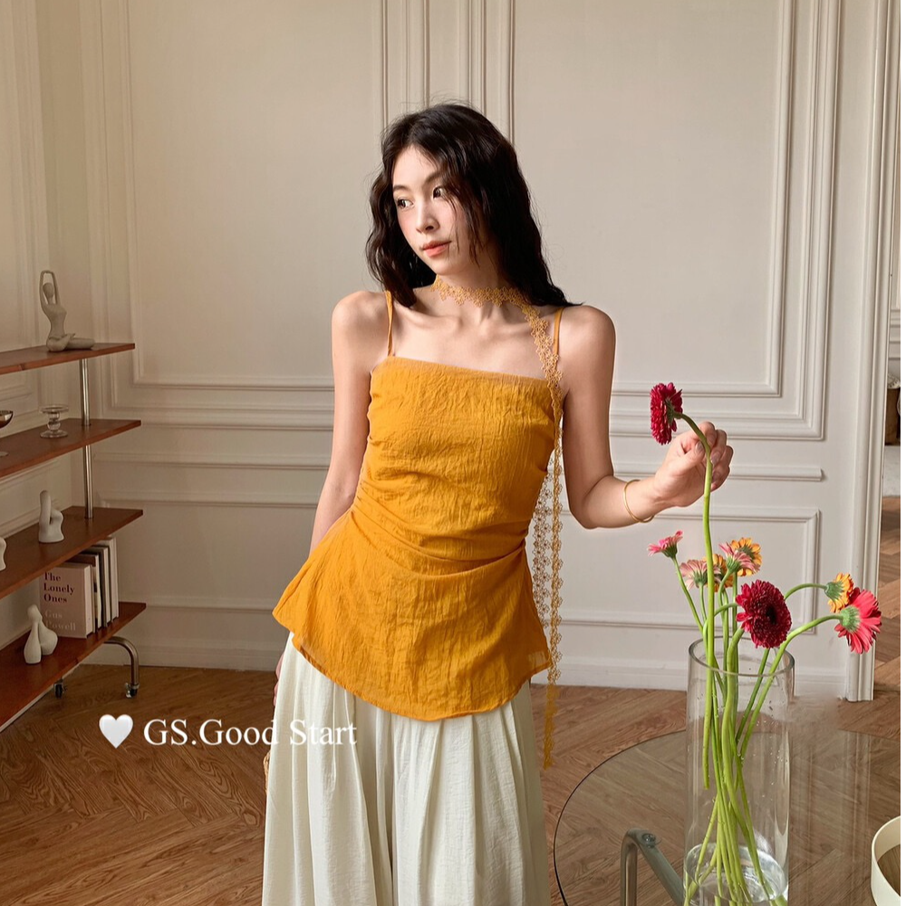 夏季气质简约收腰多色吊带背心女(配飘带)