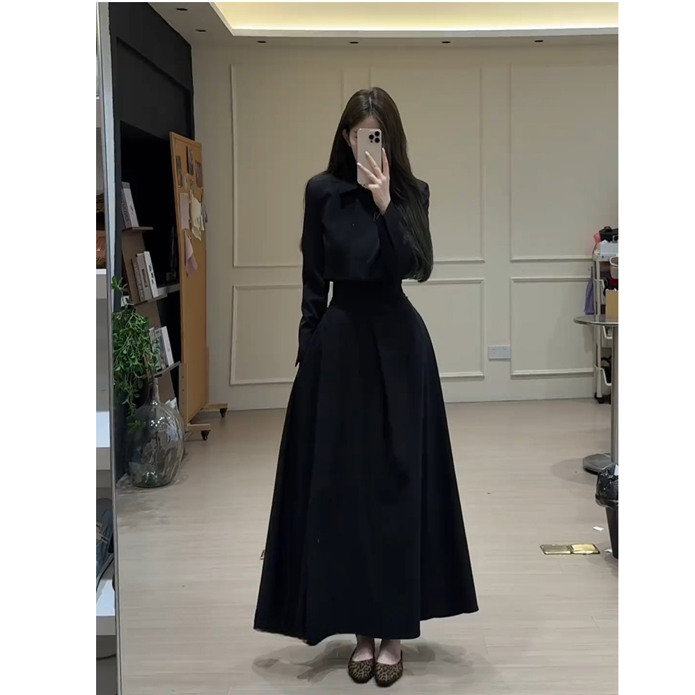 赫本套装 秋冬新款韩剧财阀千金设计感西装气质高腰长裙套装女