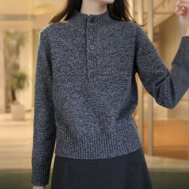 秋冬新款宽松显瘦百搭针织衫毛衣内搭加厚上衣高级感半高领纽扣女