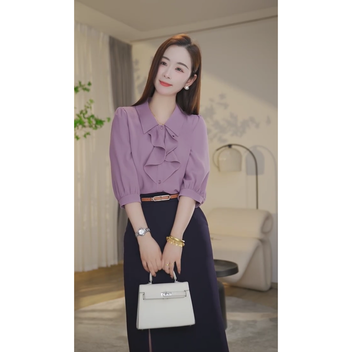 【小北甄选】流光风8592335多色气质休闲时尚薄款衬衫设计感百搭